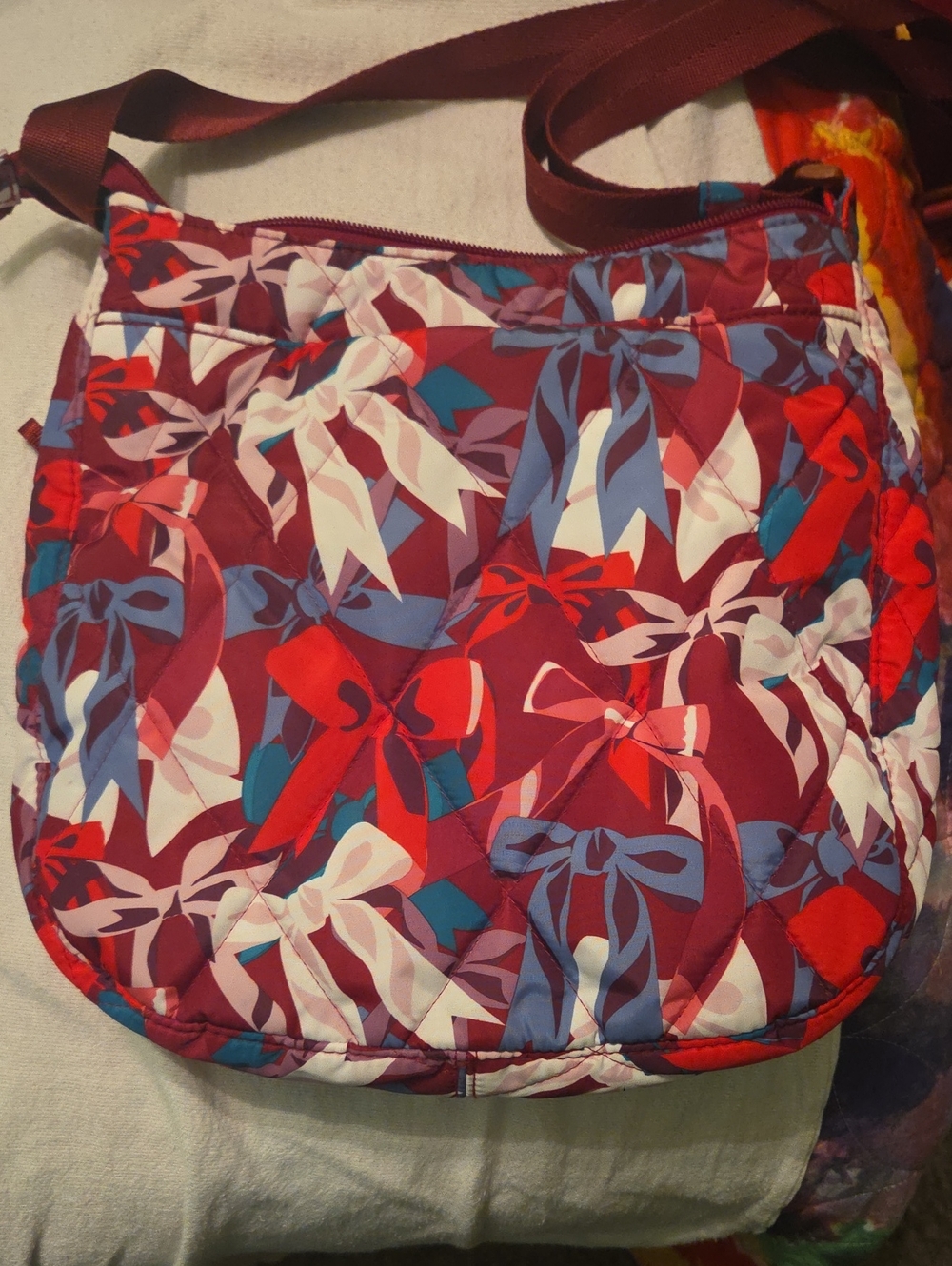 Vera Bradley Quilted Bow Print Crossbody - Burgundy, Red, Blue, Cream